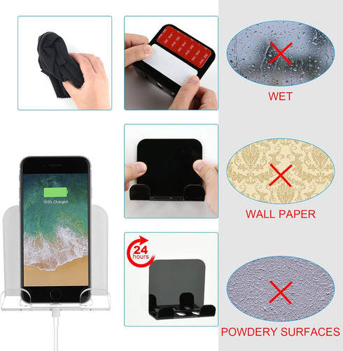 Cosmos 2 Pcs Wall Mount Phone Holder, Smartphone Charging Stand, Bedside Organizer Storage Bracket for Most Phones and
