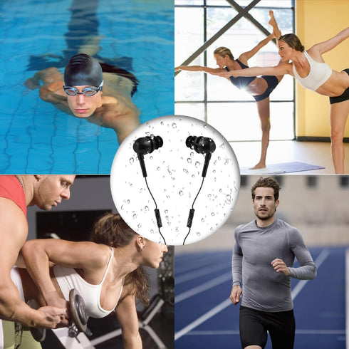 AGPTEK IPX8 Waterproof Black In-Ear Earphones with Coiled Cable & Stereo Audio Extension for Swimming.