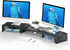 BONTEC Dual Monitor Stand Riser with Smartphone Holder, Adjustable Length & Swivel