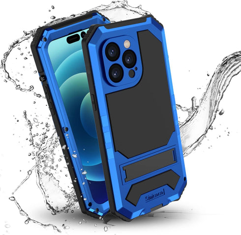 JGY iPhone 14 Pro Max IP68 Waterproof Case, Military Metal Stand Case with Screen Protector, Slim Full Cover, Blue