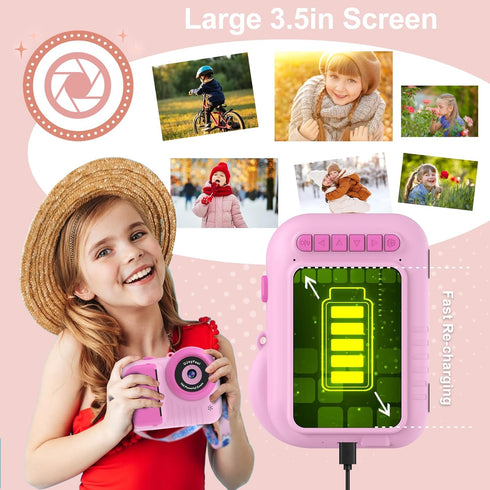 Kids Instant Print Camera, Toddler Camera That Prints Photos, 3.5IN Screen Portable Toy Camera for Girls 3-12 Years