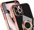 Omorro iPhone 13 Pro Max Case, Rose Gold Kickstand Ring Holder, 360 Rotation Glitter Plating Edge, Slim TPU Case