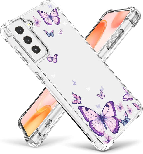 for Samsung Galaxy S21 FE Case, Alluring Purple Butterfly Pattern Slim Hard Cover, Shockproof Protective Women Phone -
