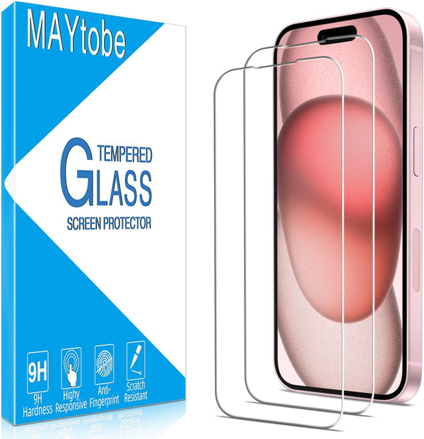MAYtobe [2 Pack Designed for iPhone 15 Screen Protector Tempered Glass, Case