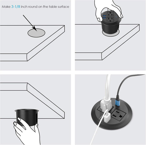 Recessed Power Grommet with AC Outlets and 20W Fast Charging USB-C Port for Desktop
