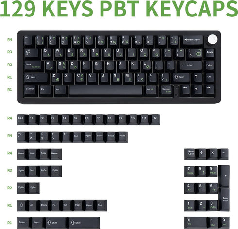 PBT Keycaps 129 Keys Minimalist Black Keycaps - Dye Sublimation Custom Keycaps for Cherry Gateron MX Switches Mechanical