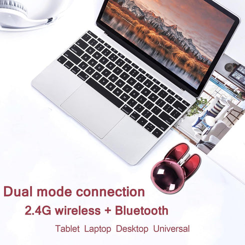 Wireless Mouse Bluetooth Cute Bunny Dual-Mode Computer Mouse, Portable Small 2.4G Optical Mouse with USB Receiver,