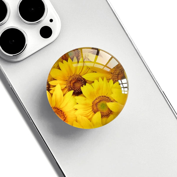 Expandible Collapsible Clear Crystal Glitter Mobile Phone Grip Stand Holder for Smartphones & Tablets (Sunflower