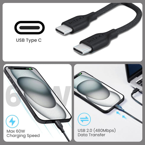 pitaka Nylon Braided USB C to USB C Cable 3.94ft for iPhone 15, Samsung Galaxy Series, Pixel, PS5 Controller