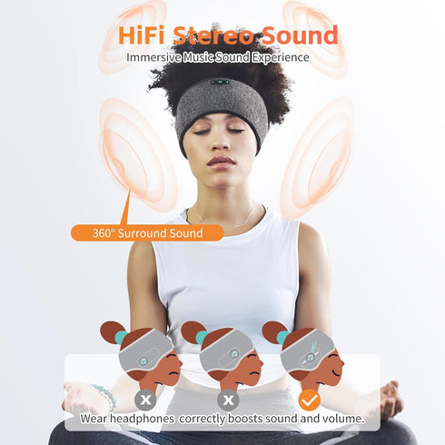 6.0 20H Sleep Headphones Bluetooth Headband, Playtime Headband Headphones with HD Stereo Speakers, Sports Wireless