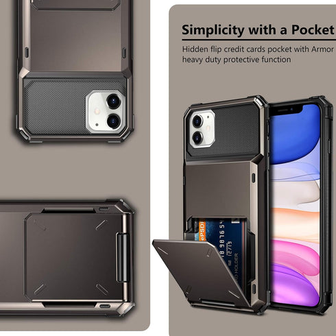 Vofolen iPhone 11 Wallet Case, 4-Card Holder ID Slot, Anti-Scratch Dual Layer Hybrid TPU Bumper Cover