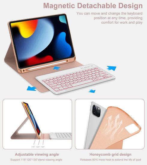 SENGBIRCH Backlit Keyboard for iPad Air 13 inch (M2) 2024, iPad Pro 12.9, Detachable Bluetooth Wireless Keyboard, Pink