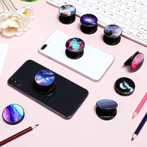 Honoson 9 Pieces Cell Phone Grip Holder, Colorful Collapsible Self-Adhesive Finger Ring for Smartphone and Tablets