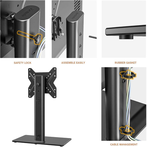 Universal Swivel TV/Table Top Stand for 19 to 43 inch TVs, 90 Degree Swivel, 4 Level Height Adjustable