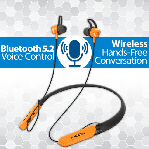 MANHATTAN Bluetooth Wireless Neckband Headphones, 15H Playtime, Noise-Isolating, IPX4 Water Resistant, Built-in Mic