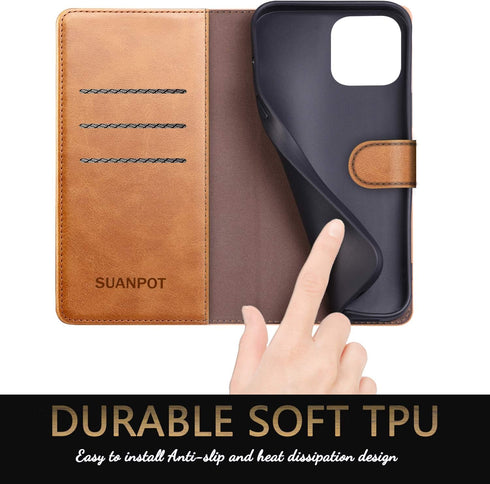 SUANPOT for iPhone 11 Pro 5.8" (Non 11 6.1"/11 Pro Max) with RFID Blocking Leather Wallet Case, Shockproof Cover for