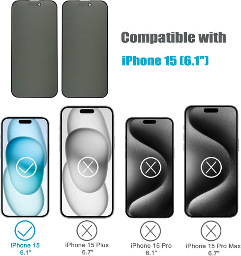 2 Pack Compatible with iPhone 15 Matte Privacy Screen Protector 6.1 Inches, Anti-spy, Anti-glare Eye Protection,