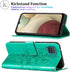 Flip Cover Phone Case Wallet for Samsung Galaxy A12, Butterfly Floral Embossed, Wrist Strap, Card Holder, Green