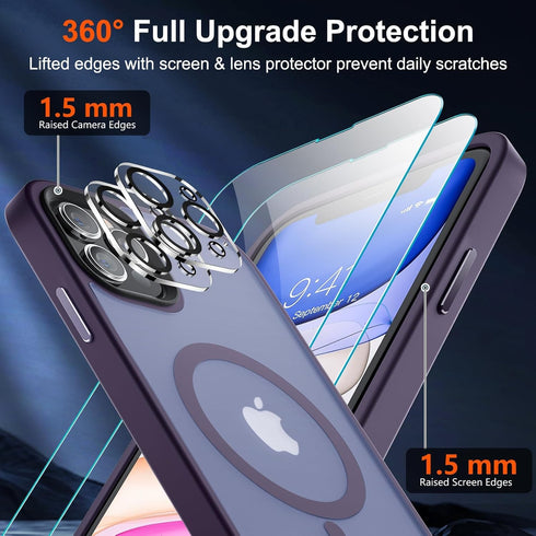 SUPFINE Magnetic iPhone 12 Pro Max Case, Matte Purple, Compatible with MagSafe, 2X Screen & Camera Protectors