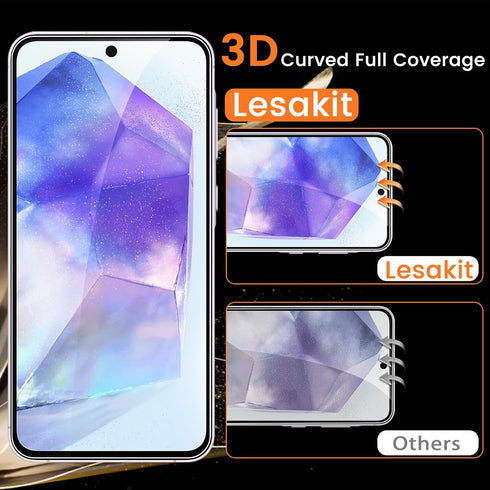 4+4 Pack Samsung Galaxy A55 5G Screen Protector, 4 Pack Tempered Glass with 4 Pack Camera Lens Protector, 9H Hardness