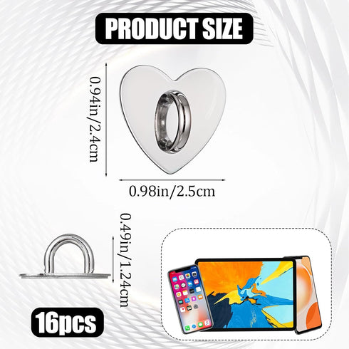 Ptwola 16 Pcs Phone Ring Holder Grip Heart Shaped Adhesive Metal Finger Ring Stand Universal Finger Grip for Cell Phone