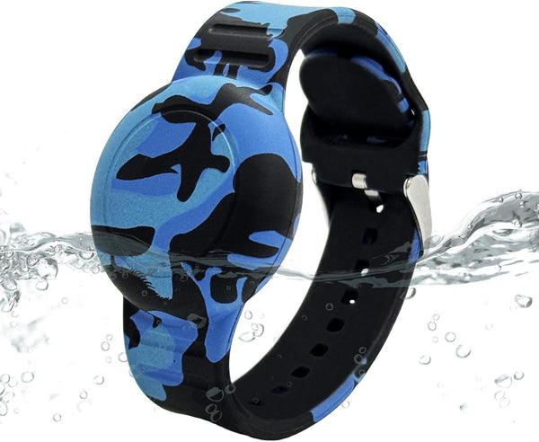 Waterproof AirTag Bracelet for Kids, Soft Silicone Hidden Holder Case for Apple Airtag, Adjustable Strap, Camouflage