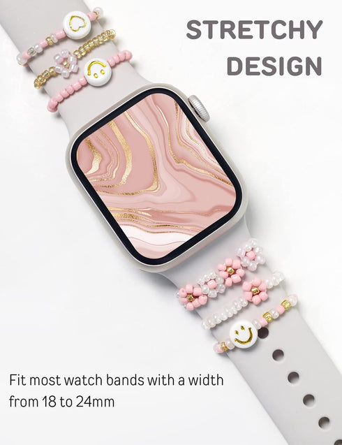 Heesch Stretchy Beaded Watch Band Charms for Apple Watch 38/40/41/42/44/45/49mm, Decorative Rings