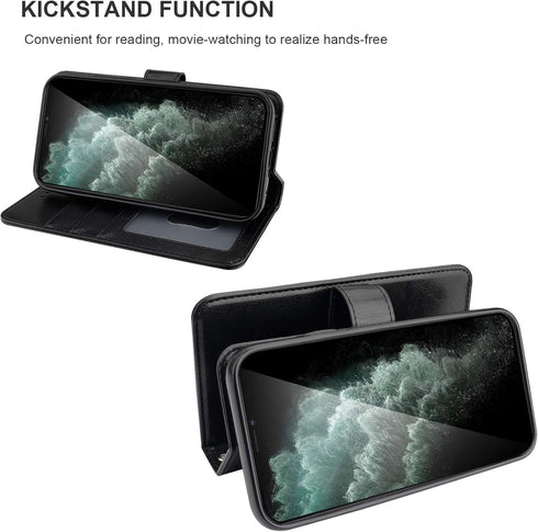 Bocasal Wallet Case for iPhone 11 Pro, Magnetic Detachable Kickstand, Shockproof, Card Holder, Removable Flip Cover,