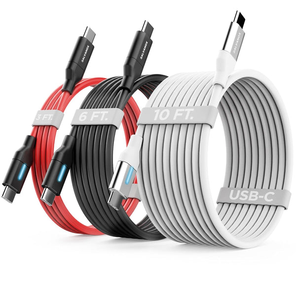 3-Pack Fast Charging Type-C Cables (10Ft, 6Ft, 3Ft) for iPhone 15, 15 Pro Max/Samsung Galaxy/Nintendo Switch (USBC