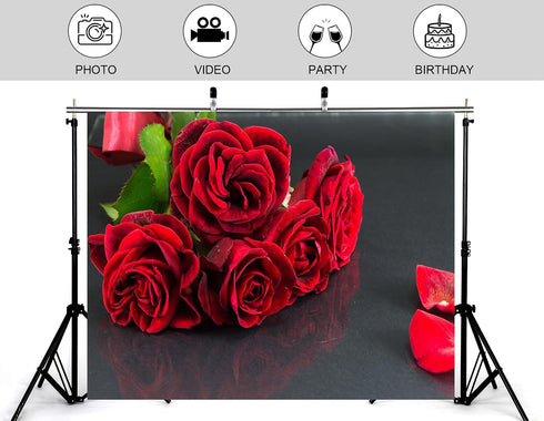 KeyWork 5x5ft Red Rose Bouquet Backdrop Fresh Bloom Petal Photography Background for Valentine's Day Gift Party