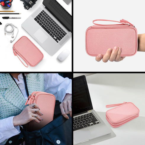 Electronic Organizer Travel Bag for Accessories, Case for Power Bank, Charging Cords, USB Cable, Light Pink