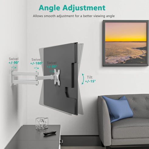 WALI 15 inch 13 32 inch 100x100mm (1330LM-W), TV Wall Mount Articulating LCD Monitor Full Motion Extension Arm Tilt