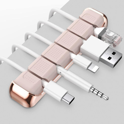 AHASTYLE 5 Slots Cable Organizer Holder, Desktop Cord Clips for USB Cable, Power Cord, Home Office (Pink)