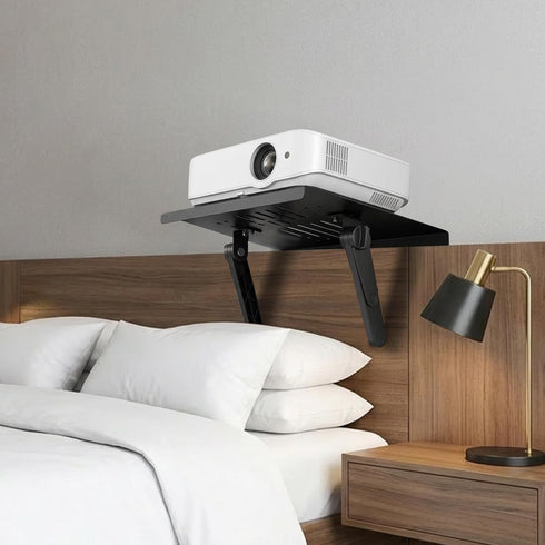 Aidoclip No-Drilling Projector Wall Mount Shelf, Adjustable Foldable Metal Stand with Perforated Tray,