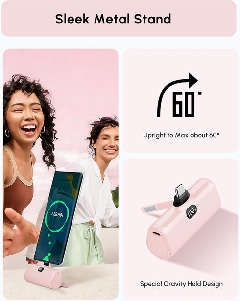 L.LYFOVR 5000mah 17,Type-c Pack 16/Samsung/Android Lightweight Pink USB C Power Bank Portable Charger with Kickstand