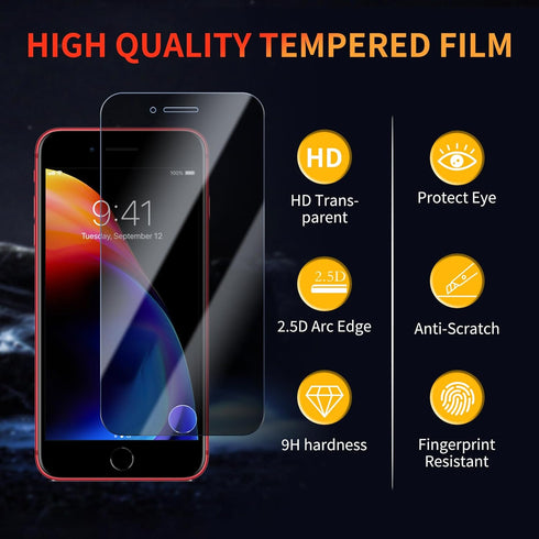 Privacy Screen Protector for iPhone 8 Plus/7 Plus, 3 Pack Tempered Glass Film, Anti-spy, Scratch Resistant, 9H Hardness