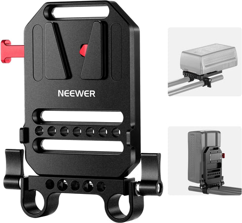 NEEWER V Mount Battery Plate, Dual 15mm Rod Clamps, Metal V Lock Battery Mounting Plate for Camera Rig Cage