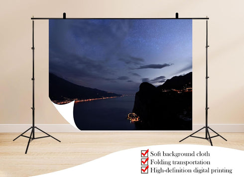 UPXIO 8x8ft Starry Lake Night Backdrop Mountain Lights and Starry Sky Photo Background Tapestry for Landscape