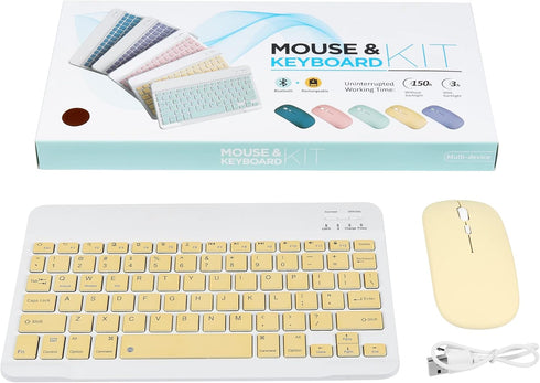 Super Space Wireless Bluetooth Keyboard and Mouse Combo, Ultra-Thin 2.4 GHz for iPad Pro/Air and Other Devices, Yellow