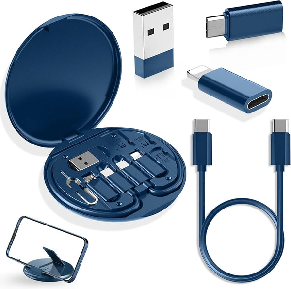 Micro USB Charging Cable with USB Adapter, Lightning to USB C Adapter, Multi Charging Cable Storage Box with SIM Card