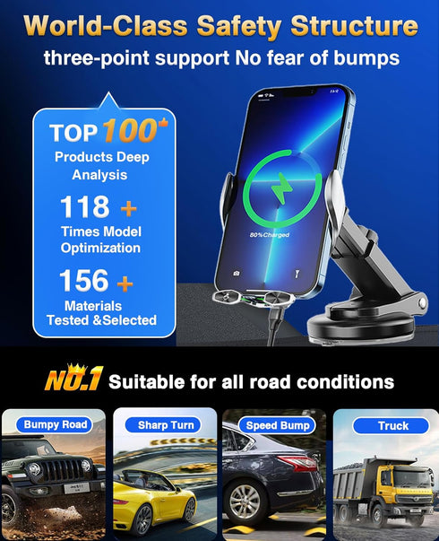 Memofo Wireless Car Charger Mount, 15W Fast Auto-Clamping Phone Holder for iPhone 14 13 12 11 Pro Max, Samsung