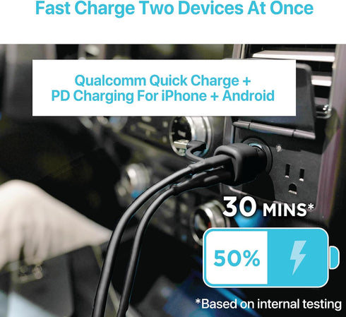 BLACK+DECKER USB C Car Charger, Compact 38W 2-Port, LED Indicator Type C Charger with Power Delivery/Quick Charge, Compatible with iPhone 15 14 13 12 Series, Pixel 3 2 XL, iPad Pro, More