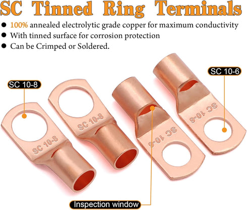 AWG 8 Gauge Wire Cable - 50ft Each (Black/Red) Copper Clad Aluminum CCA with 8ga terminals, 60A ANL Fuse Block for