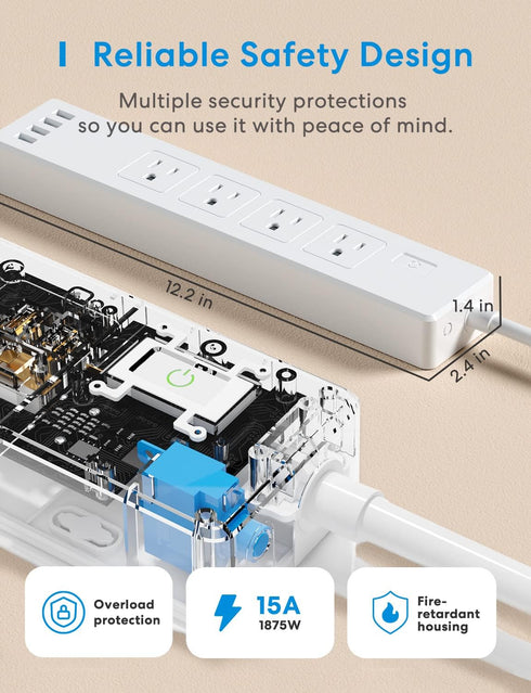 meross Smart Power Strip, WiFi Surge Protector with 4 AC Outlets, 4 USB Ports, Compatible with Apple HomeKit