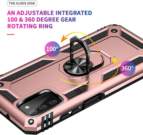 Military Grade Drop Impact Samsung Galaxy A03S Case - 360 Metal Rotating Ring Kickstand Holder Heavy Duty Case