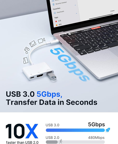 JSAUX USB-C to HDMI Adapter, 4K@30Hz 3-in-1 Multiport, 100W Fast Charging, Compatible with iPhone 15 Pro Max