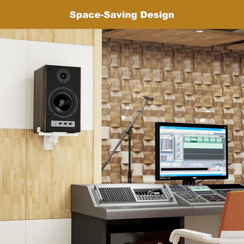 FDM Universal Speaker Wall Mount, One Pair of Side Clamping Bookshelf Speaker Bracket with Swivel and Tilt
