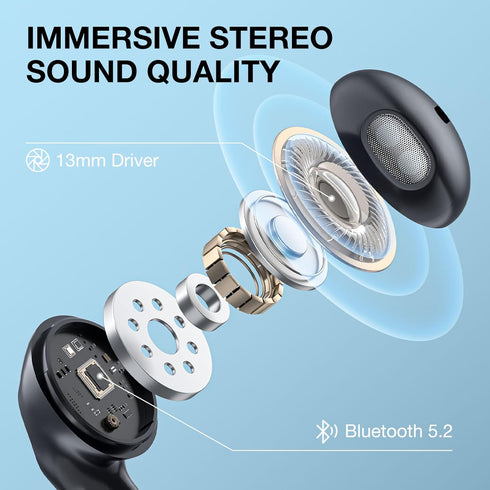 T11 Wireless Earbuds with LED Power Display for iPhone Android, 50H Play Time, Waterproof Bluetooth Mic (Black)