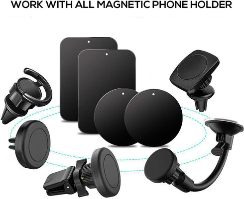 Metal Plate for Magnetic Phone Mount - 4 Packs Ultra Thin Black Metal Disc with Strong 3M Adhesive Sticker -