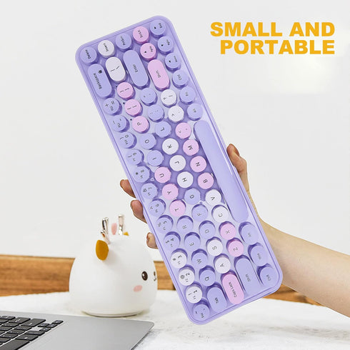 Sanpyl 2.4GHz Keyboard Mouse Combo, Cute Retro 68 Round Keycaps Keyboard, 3 DPI Mouse, USB Receiver Compatible
